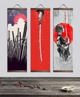 Japońskie samurai ukiyoe na płótnie plakaty i wydruki dekoracja malowanie sztuki ściennej wystrój domu z litym drewnem wisząc z przewijaniem 211021630228