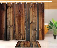 Panneau en bois rustique Brown Plank Fence Shower Curtain and Bath Mat Set Araproping Polyester Rains de salle de bain pour baignoire DÉCOR 2112235624620