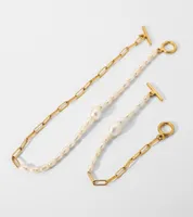 Linkkette 18K Gold plattiert Edelstahl Armband Halskette f￼r Frauen halbe S￼￟wasserperle OT Stick Schnalle Chokers Juwely6772988