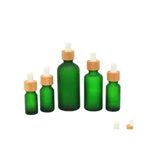 Butelki pakowania szklane szklane butelka 10 ml 15 ml 20 ml 30 ml 50 ml z bambusową pokrywa olejem eteryczne z lodem Zielona kropla dostawa DH0H7