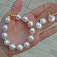 Brincos de colar Set Natural 11-13mm Branco Branco Irregular Edison Pingente de bracelete de pérolas barroca 40cm