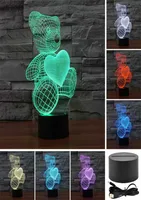 Nachtlichten Bear Love geliefde 3D Acryl Visual Touch Table Lamp Kleurrijk kunst Decor Child Creative USB LED Desk Night Light4320534