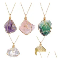 Colliers pendants en gros 5 couleurs faites à la main Irregar Amethyst Citrine Collier Femmes Natural Stone Crystal Quartz Fluorite Jewelry D Dhhxj
