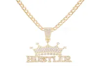 قلادة قلادة Iced Out Hustler Crown Necklace Choker Chain Women Hiphop Jewelry for Men Tennis Fashion Link7247097