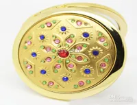 Gold stop dekoracyjne okrągłe lustro podwójne składanie mini kieszeni kompaktowe lustro kobiety kwiat makijaż lustra walentynki prezent Favor8076247