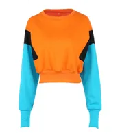 Women New Spring Autumn Cute Pinkycolor Orange Hoodies Long Sleeve Loose Crop Top Sweatshirt Casual Patchwork Pullovers6902971