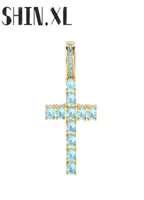 Blue Diamond Zircon Solid Back Small Cross Pendant Necklace with Rope Chain Mens Hip Hop Jewelry Gift7172831