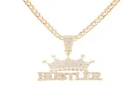 قلادة قلادة Iced Out Hustler Crown Necklace Choker Chain Women Hiphop Jewelry for Men Tennis Fashion Link5888973