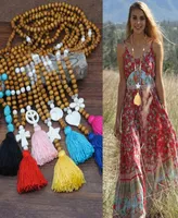 2020 Fashion Long chain Wooden Beads Boho Jewelry Womens Butterfly Heart Star Charms Colorful Tassel Necklace5405637