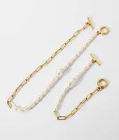 Linkkette 18K Gold plattiert Edelstahl Armband Halskette für Frauen halbe Süßwasserperle OT Stick Schnalle Chokers Schmuck 7482488
