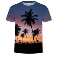 Heren t shirts zomer natuurlijk landschap palmboom grafisch voor mannen mode 3d starry sky print t-shirt casual o-neck korte mouw