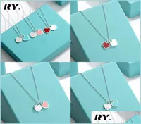 Pendant Necklaces Pendant Necklaces Classic Double Heart Love Necklace Design Brand Clavicle Red Blue Pink For Women Jewelry Gift 9418495