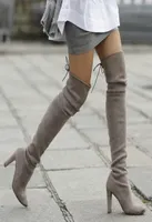 Teahoo Faux zamszowe kobiety nad kolanami seksowne szczupłe buty na udzie 95 cm obcasowe buty zimowe kobietę rozmiar 34397296265