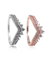 Clear CZ Diamond Princess Wish Ring Set for Pandora 925 Sterling Silver CZ Rings Women Girls Wedding Crown Rings5315220のオリジナルボックス