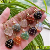 Colliers pendants Collier en pierre de cristal naturel en forme d'or en forme de cœur en forme de coeur pour femmes amehtysts opale purple crista dh4el