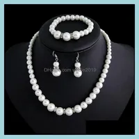 Brincos Colar Sier Pearl Jewelry Conjuntos de novos colares de moda Bracelets Set for Women Girl Gift Wholesale Drop entrega OT546