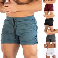 Men Solid Elastic Waist Workout Training Shorts Pants Running Sweatshorts with Drawstring Sports Casual Fitness Shorts302T