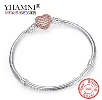 Yhamni romantische originele zilveren hartvormige slangenketen bedelarmband voor vrouwen merk armbandbangle diy sieraden maken cadeau hz9063638