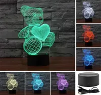 Gece Işıkları Ayı Aşk Sevgili 3D Akrilik Görsel Dokunmatik Masa Lambası Renkli Sanat Dekor Çocuk Yaratıcı USB LED Masa Gece Işık9592834