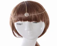 Goldene Kopfkettenkette Haar Schmuck Strasskristall runde Stirn Haare Erklärungen Boho Stirnband Lose 12 PCS5821928