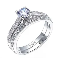 925 Anneaux d'argent pour femmes Design simple Double bijoux de mode empilable ensembles de mari￩e anneau de fian￧ailles de mariage accessoire 9948409