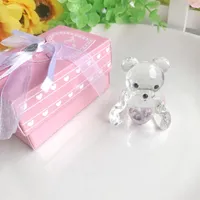 Party Gunst 6pcs Choice Crystal Collection Teddy Bear Figurines met blauw en roze hart voor jongens/meisje baby shower gunsten