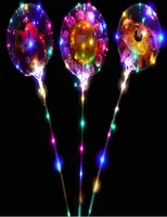 Bal￣o de LED transparente de h￩lio de 24 polegadas piscando bal￣o Bobo com adesivos Cartoon Balloon Feathers brilho para o festival decora3034647