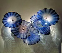 OEM MUNDBLOW BOROSILICATE BLÅ LAMPS Flower Plate Craft American Style Arts Glass Plates Wall Art6991214