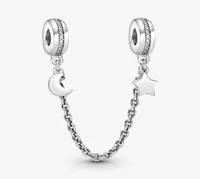 100 925 Sterling Silver Half Moon en Star Safety Chain Charms passen originele Europese bedelarmband Fashion Women Wedding Engagem6921291