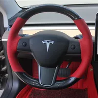 Для Tesla Model S Model X Model 3 DIY Custom Custom Stude Stithed Cather-замшевая крышка модификации рулевого колеса Modifice Care253k