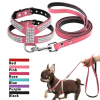 Dog Collars Leashes Didog Small Dog Harness And Leash set Suede Leather Rhinestone Pet Harnesses and Walking Leads For Small Medium Dogs Chihuahua T221212