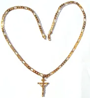 24k Solid Gold GF 6mm Italian Figaro Link Chain Necklace 24quot Womens Mens Jesus Crucifix Cross Pendant1295440