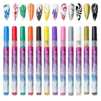 Tırnak Sanat Kitleri Kalem Seti 0.7mm Tip 12 Renkler 3D Doodle Pens Akrilik Tırnaklar Doğal Jel için Profesyonel Kit