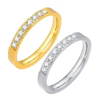 Cluster Rings Cubic Zirconia Ring Women Stainless Steel Weeding Brand 3mm Engagement Jewelry