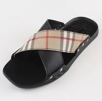 High-end Men Slipper Fashion platform cross shoes Cartoon letters platform leather slideshow sexy sandals large size