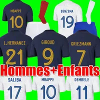Maillots de Football 2022 Franska lag Soccer Jerseys Benzema Football Shirts Mbappe Griezmann Camaveringa Maillot Foot Kit Shirt Hommes Enfants Men barnuppsättningar