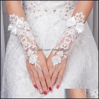 Cinco dedos Luvas de casamento Midnlen Lace Lace Bow Vestido de noiva FL Acessórios Droga Droga Chapéus de moda Lenças Lactas Otiis