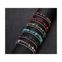 Anklets Bohemian Style Natural Gravel Stone Anklet Doublelayer Retro Bell Hand Woven Beaded Foot Chain 6 Colors For Women Girls Gift Otewu