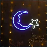 Nattljus Led Moon Star Shaped Neon Sign Light Decor Wall Art Lamp Xmas Födelsedag för heminredning Drop Delivery Lighting Indoor DHGVG