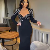 Sexy schwarze Meerjungfrau Abendkleider Langarmes Velvet Party Kleid Pailletten Frauen Promkleider Custom Größe