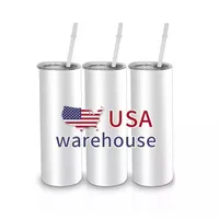 Ready to Ship wholesale 20 oz white blank skinny stainless steel sublimation tumblers straight USA Warehouse ss1213