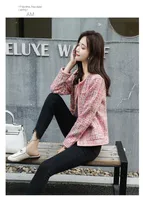 HAMALIEL Plus Size Women Pink Tweed Jacket Coat Runway Autumn Winter Long Sleeve Open Stitch Weave Female Fashion Outerwear9085577