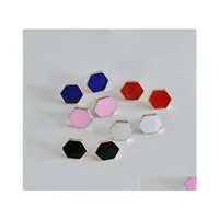 Stud Oil Drip Ear Gold Plated Heart Round Square Earrings Enameled Studs Drop Delivery Jewelry Dha01