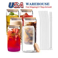12 uncji 16 uncji USA Butelki Warehouse Water DIY Puste Sublimacja może kubki w kształcie szklanych kubków z bambusową pokrywą i słomką do mrożonej kawy Soda F1213