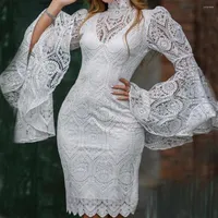 Casual Dresses Lace Embroidered Dress Women 2pcs Summer Vestidos Trumpet Sleeve Robe Hollow Bridesmaid Evening Gowns Party Long Formal