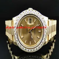 Roestvrijstalen armband Nieuwe heren 2 II Solid 18 kt 41 mm Diamond Watch Gold Dial 8 ct automatische mechanische man horloge polsWatch213m