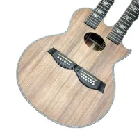 Lvybest guitar guitare personnalisé Solide Koa Wood Top PS14DK Style Ritchie Sambora Modèle 6/12 Strings Double Neck Acoustic Guitar Dreadnought OOO