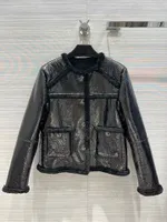 Milan Runway Line's Leather Leather 2023 New Spring O Neck Long Sleeve Coats Designer Brand Grand Same Style Justiets 1213-9