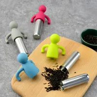 Tea Tools Silicone Stainless Steel Humanoid Strainers Filter Leakage Infuser Cup Creative Ornament Gadgets Lazy Tealeaf Diffuser 10.9x5.8CM Wholesale