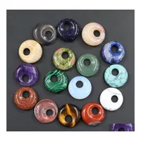 Charms 18 mm assortiments de cristal de pierre naturelle GOGO Donut Rose Rose Quartz Perles de bouton de sécurité pour la fabrication de bijoux Making Wholesale Drop del Dhg1f
